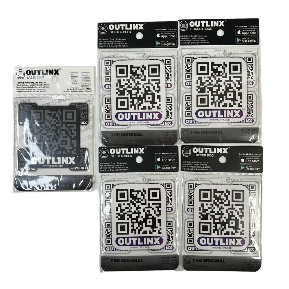 Outlinx QR Smart Stickers Link Digital Note Pages‎ to Your Things Lot Of 5 Packs